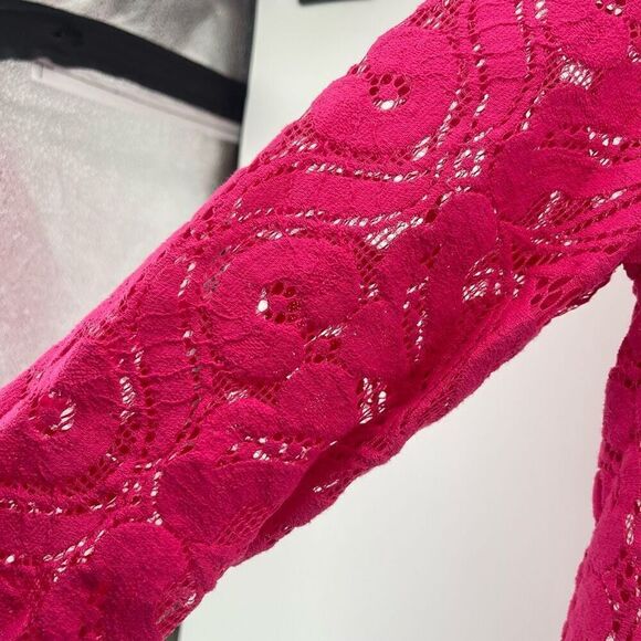 Maeve By Anthropologie Women’s Pink Open Lace Slim Button Down Blouse Top Size 4 - Picture 7 of 15